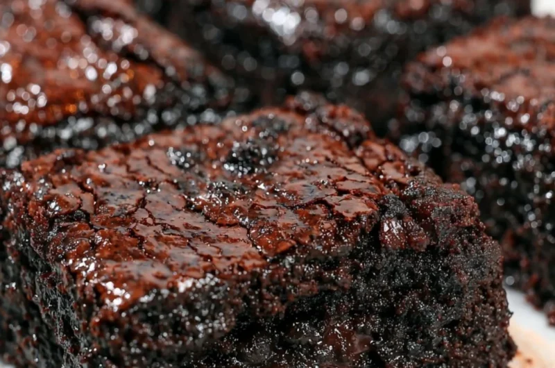 Delicious easy sourdough brownies topped with chocolate chunks