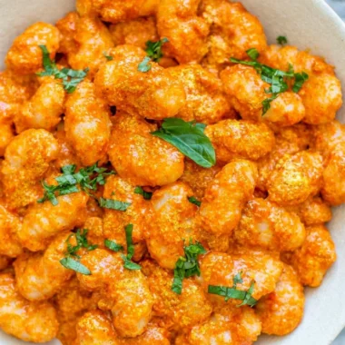 Plate of gnocchi served with garlic cream tomato sauce