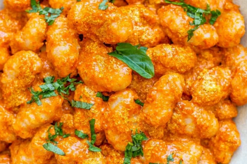 Plate of gnocchi served with garlic cream tomato sauce