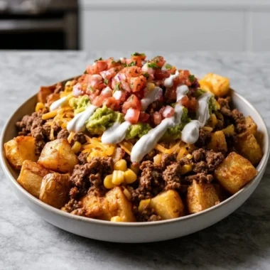 Loaded Potato Taco Bowl with toppings and flavorful ingredients