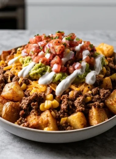 Loaded Potato Taco Bowl with toppings and flavorful ingredients