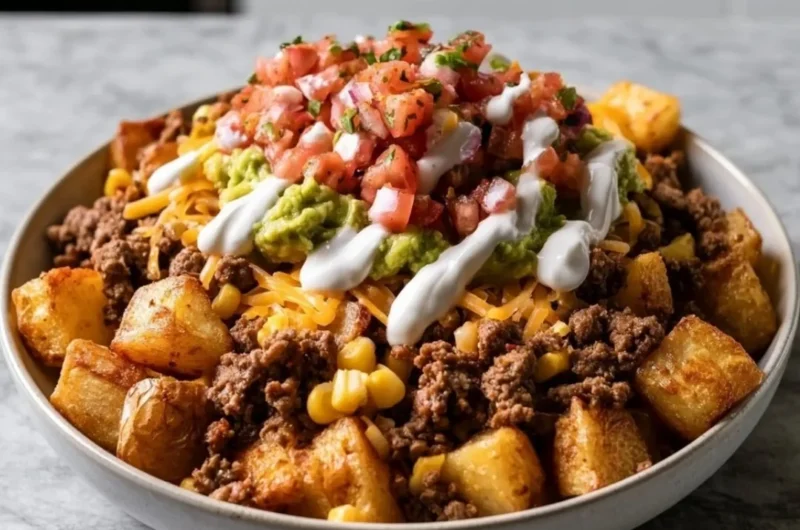 Loaded Potato Taco Bowl with toppings and flavorful ingredients