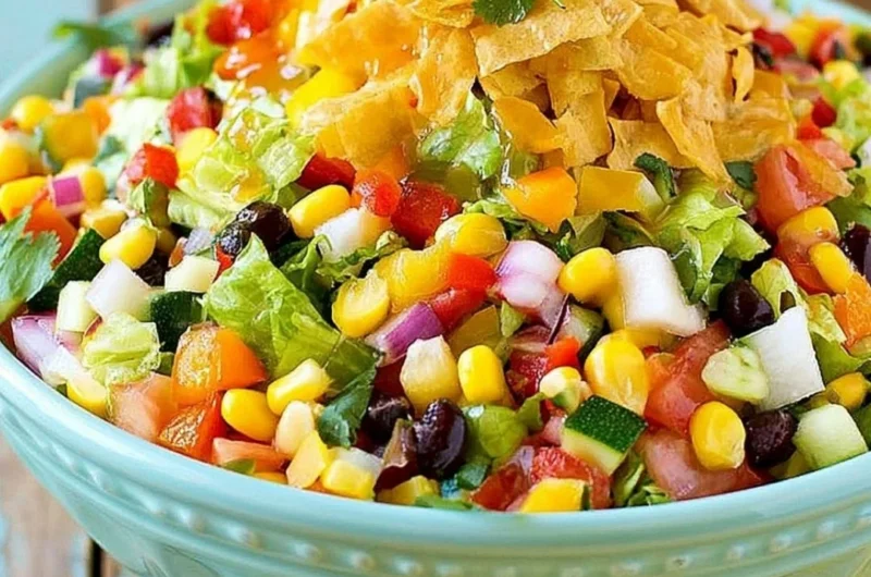 Colorful Mexican Chopped Salad with fresh vegetables and dressing