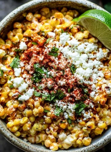 Delicious Mexican street corn served with toppings like cheese and spices