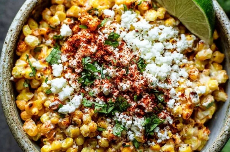 Delicious Mexican street corn served with toppings like cheese and spices