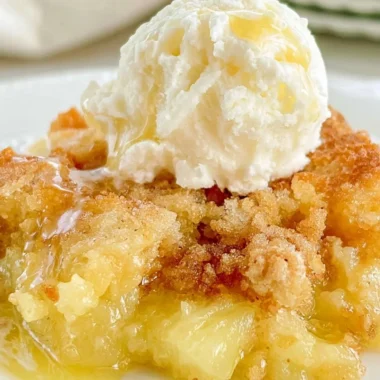 Delicious Pineapple Dump Cake served in a dessert dish