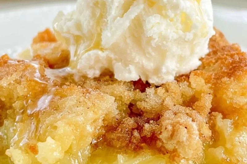 Delicious Pineapple Dump Cake served in a dessert dish