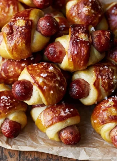 Delicious Pretzel Pigs in a Blanket served on a plate, perfect for snacks.