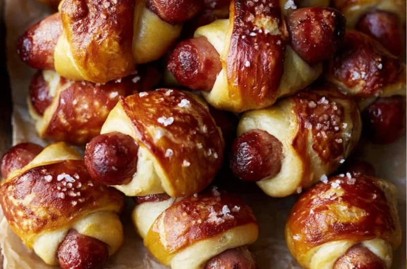 Delicious Pretzel Pigs in a Blanket served on a plate, perfect for snacks.