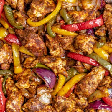 Delicious sheet pan chicken fajitas with colorful peppers and onions