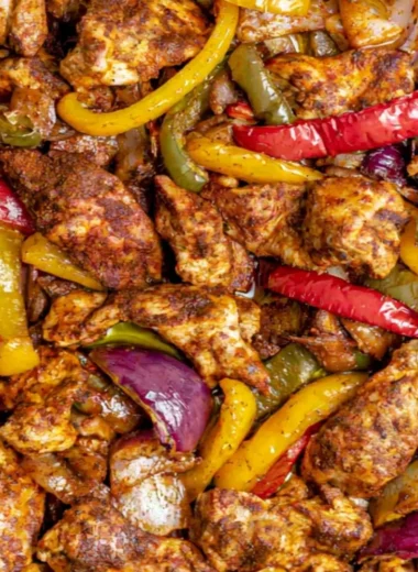 Delicious sheet pan chicken fajitas with colorful peppers and onions