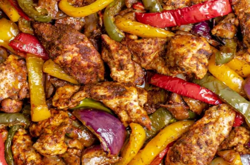 Delicious sheet pan chicken fajitas with colorful peppers and onions