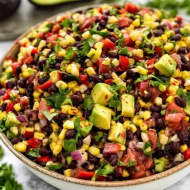 Simple black bean and corn salad in a bowl, healthy and colorful dish