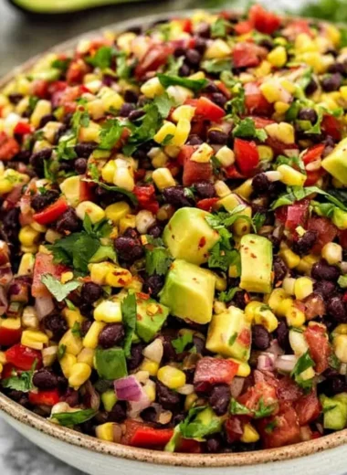 Simple black bean and corn salad in a bowl, healthy and colorful dish