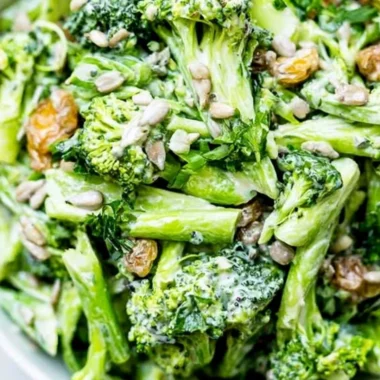 Fresh and colorful simple broccoli slaw in a bowl