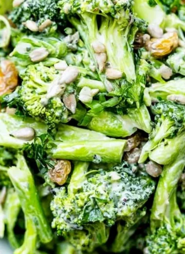 Fresh and colorful simple broccoli slaw in a bowl