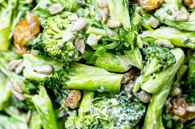 Fresh and colorful simple broccoli slaw in a bowl