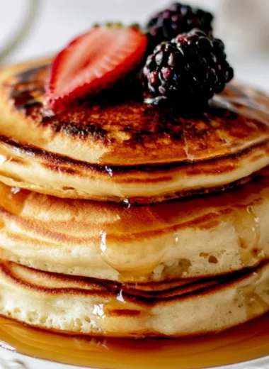 Delicious single serving fluffy pancakes on a plate
