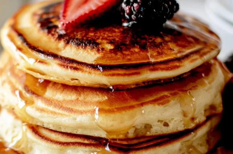 Delicious single serving fluffy pancakes on a plate